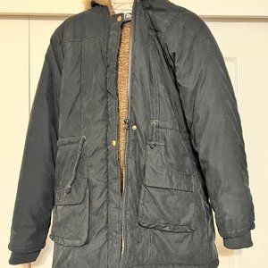 Women's Coat - Black With Fur Trim - Size 8 - Pockets, Hood, and Warm Lining